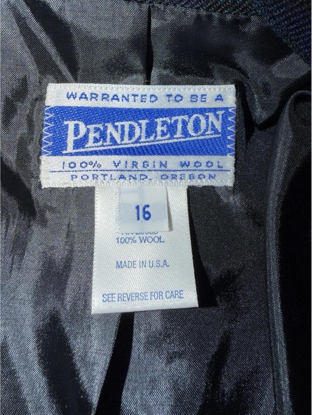 Pendleton 100% Wool Plaid Blazer Womens 16 Green Blue Made In USA Vintage - Picture 6 of 9
